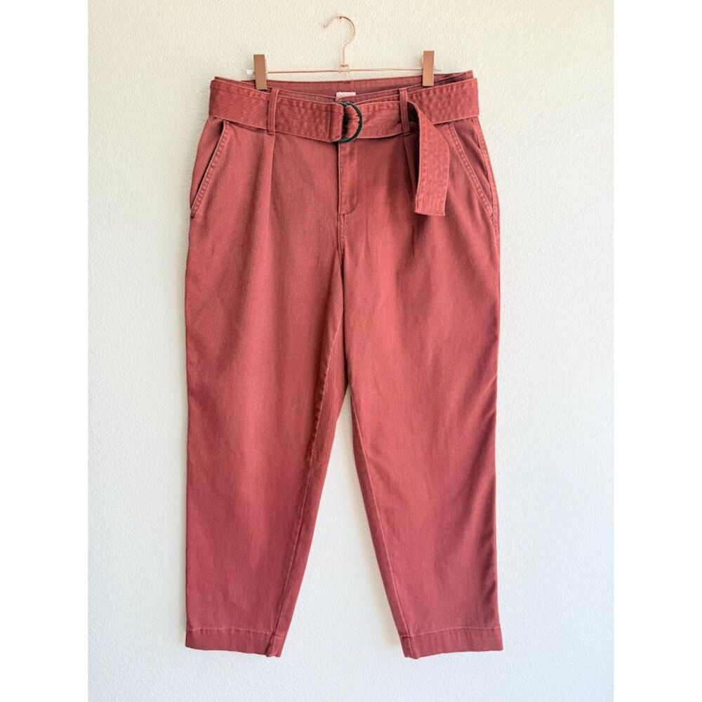 A New Day Pleat Front Belted Cotton Blend Twill Chino Pants in Brick Red size 8